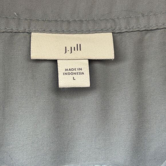 J. Jill Blue Rain Chambray Lace-up Pullover Peasant Pop Over Blouse Top Size L - Picture 10 of 13